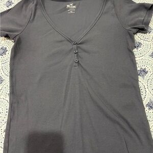 Hollister Womens Slate Blue Henley V-Neck Top Size L